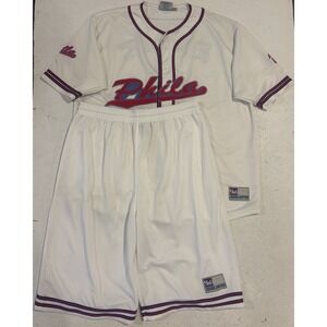 Vintage Y2K Urban Rapper Philadelphia Baseball Jersey Shorts Mens 2XL White